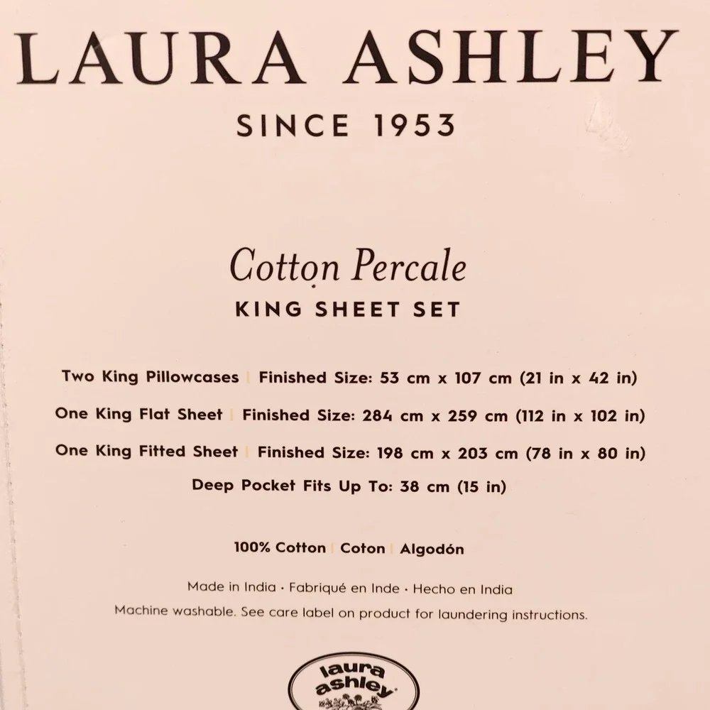 New LAURA ASHLEY King Sheet Set Little Ditsy Pink Floral Cotton Percale 4-Piece